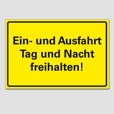 Ein- und Ausfahrt Tag und Nacht freihalten Schild gelb 30x20cm