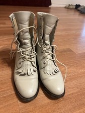 Vtg Justin L0519 Beige Leather Lace-up Kiltie Western Boots Womens 6 B USA Made