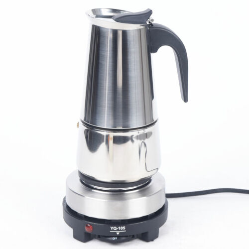 Electric Stovetop Espresso Maker Greca Coffee Maker Moka Pot Stainless & 9 Cups - Afbeelding 1 van 10