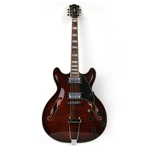 Chitarra elettrica corpo in mogano semivuoto in palissandro rosso marrone tastiera - Foto 2 di 6