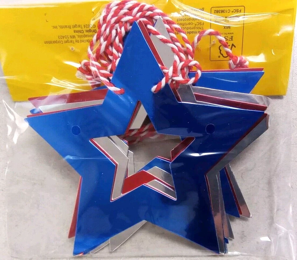 Guirnalda Decoración Interior Estrellas Rojas, Plateadas y Azules. Lote de 3 de 6 pies Foto 3 de 4