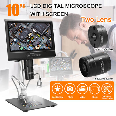 12MP 1080P 4X Display Magnification 10  LCD Digital Coin Microscope w/ Lamp V8L0