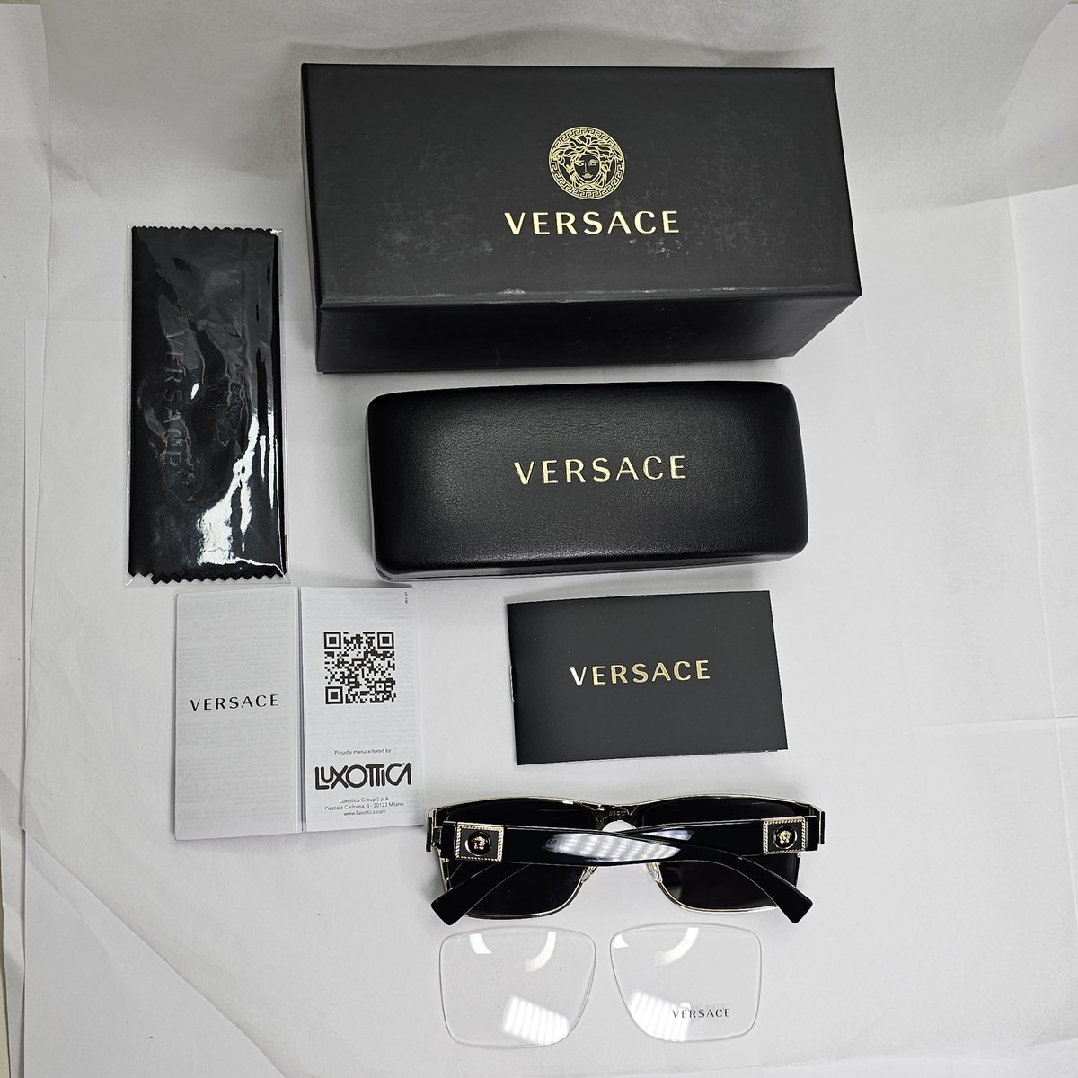 Versace Sunglasses Dark Blue Black Gold Square Metal Rectangle MOD