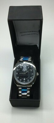 August Steiner Men's AS8160 Swiss Quartz Date Black Dial Silver-Tone Watch NWT