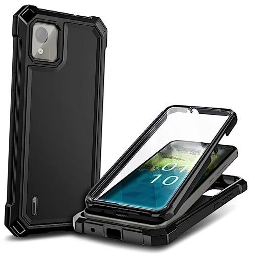 NZND Designed for Nokia C110 Case with [Built-in Screen Protector], Full Black