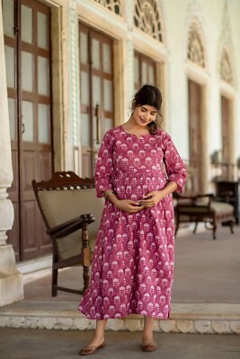 Indian New Women Pink Floral Printed Flared Maternity Dress | eBay Indian New Women Pink Floral Printed Flared Maternity Dress | eBay