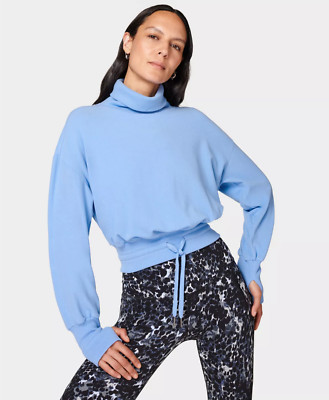 NEW! $138 SWEATY BETTY MELODY LUXE FLEECE PULLOVER FILTER BLUE SZ UK L U.S. 10