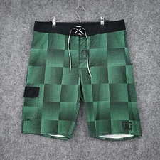 DC Board Shorts Mens 34 Green Plaid Cargo Trunks Swimwear Surf Beach Outdoor