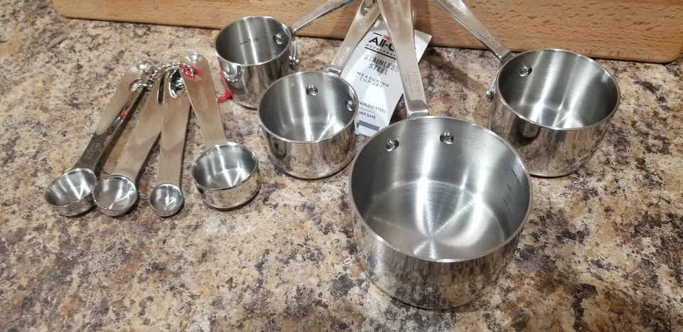 Juego de tazas y cucharas medidoras Allclad totalmente nuevas de acero inoxidable 18/10... Foto 4 de 4