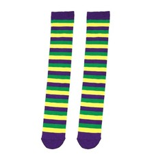 Multicolored Striped Over Calf Long Socks Unisex Mardi Gras Knee High Stockings