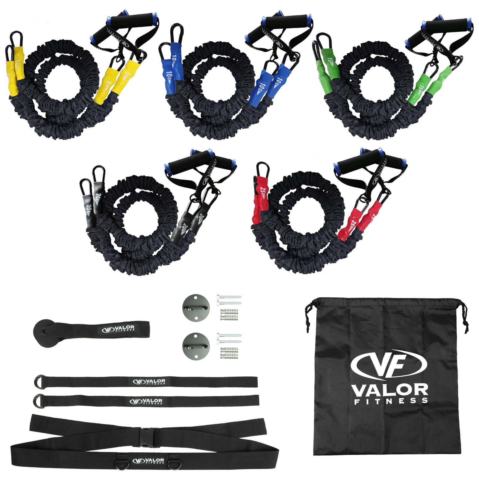 Set &ndash; 5 To 25 Lbs, Sheath Covered, 5 Bands W/carabiners, 1