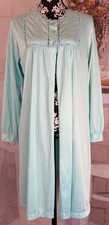 VTG 70 s Formfit Rogers USA Made Women s Aqua Blue Laced Pintucked LS Robe M