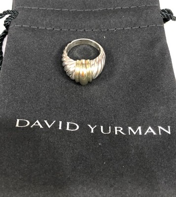 David Yurman 14K Gold & Sterlingsilber zweifarbig 925 Kabel Kuppel Ring Etui Größe 6