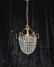 Stunning Antique French Empire Style Brass Crystal Leaf Chandelier Ceiling Light