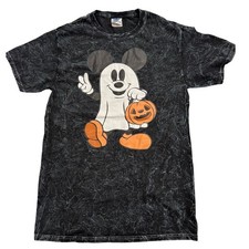 Disney Mickey Mouse Size S Halloween Ghost T-Shirt Black Acid Wash Graphic Tee
