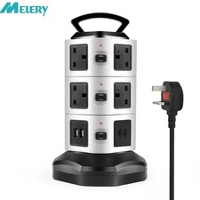 Melery UK Plug Vertical Power Strip Surge Protector Tower Outlet Electric Plug S