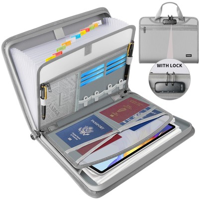 Accordion File Organizer with Lock, Fireproof Expanding File Folder with Tabs...