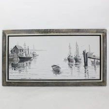 A. Mckenzie Painting On Canvas Board 42" x 20" Boat Harbor Framed 48" x 26"