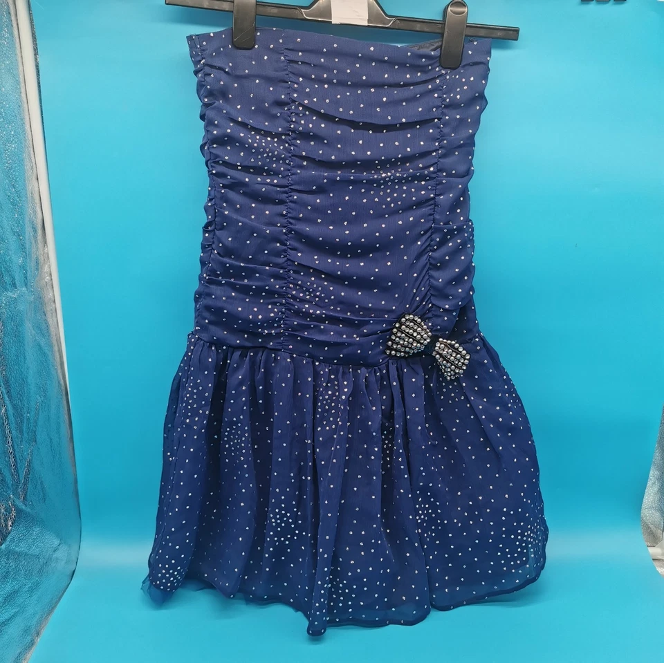 BHS Charm Girls Party Dress Age 14 Years Navy Blue Sparkle Bow Strapless NWT - Image 2 of 4