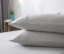 Pillowcase Set, 100 Cotton Jersey Knit, Light Gray, Queen Size