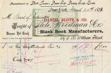 1879 receipt from Slote & Co.Blank Book Manufacturers