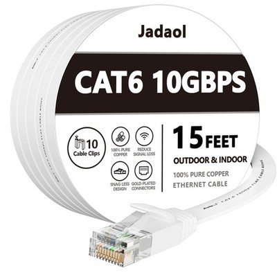 Jadaol Cat 6 Ethernet Cable 15 ft, 10Gbps Support Cat8 Cat7 15ft, White 
