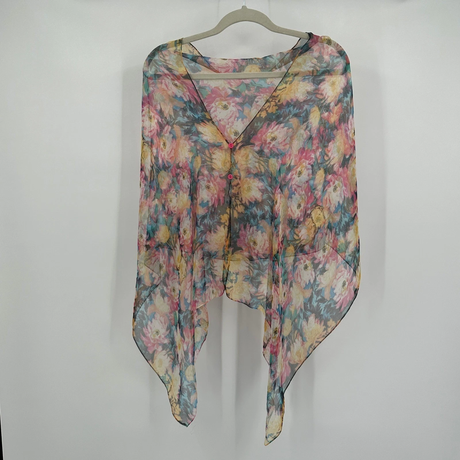 Womens Boho Floral Sheer Poncho Top OS Ethereal Fairy Romantic Colorful Flowy
Opens in a new window 