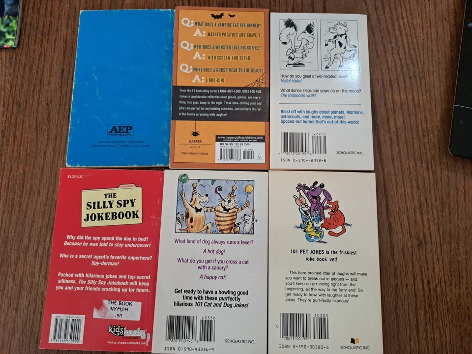 Lot of 6 Vintage SCHOLASTIC 101 JOKES Books Kids outer space, pets, spooky, spy - Image 2 of 4