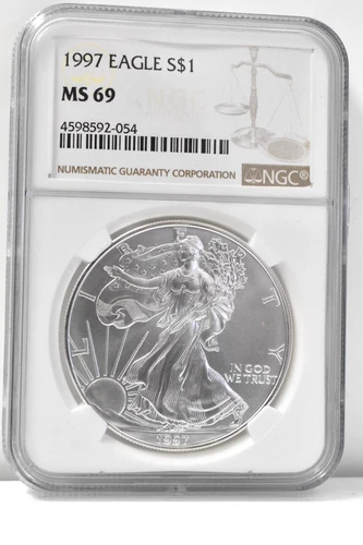 1997 Silver American Eagle 1 oz NGC MS 69