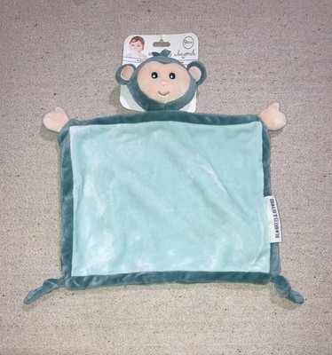 Blankets & Beyond Minky Teal Blue Monkey Lovey Security Baby Blanket 11  New