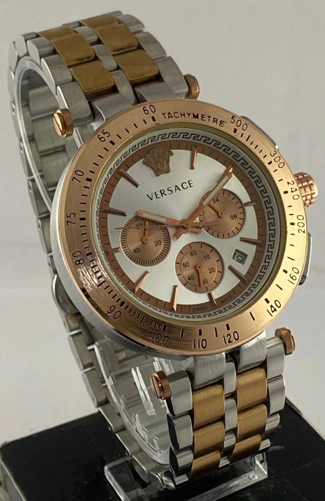 Orologio da Polso Uomo Casual Versace Quadrante Argento Data Indicatore Cronografo Quarzo