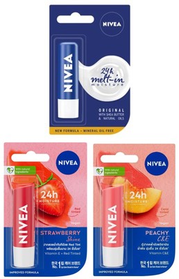 nivea vitamin c lip balm 4.8g Original Strawberry Peachy 24h Moisture Vegan 2% skin safe synthetic Multiple dose Vials Select Flavour:Mango Pineapple NIB Perricone MD Essential