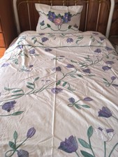 Full Quilted Cotton Duvet Cover with 2 Shams; white and purple