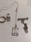 Mix Of Vintage Silver 925. Two Rings Queen  Postage Stamp Pendant monkey brooch
