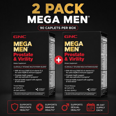 GNC Mega Men Prostate And Virility  Multivitamin 2 Pack  Ex: 3/28