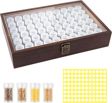 Wooden Seed Storage Organizer with 60 Slots and Labels, Metal Lock, Brown