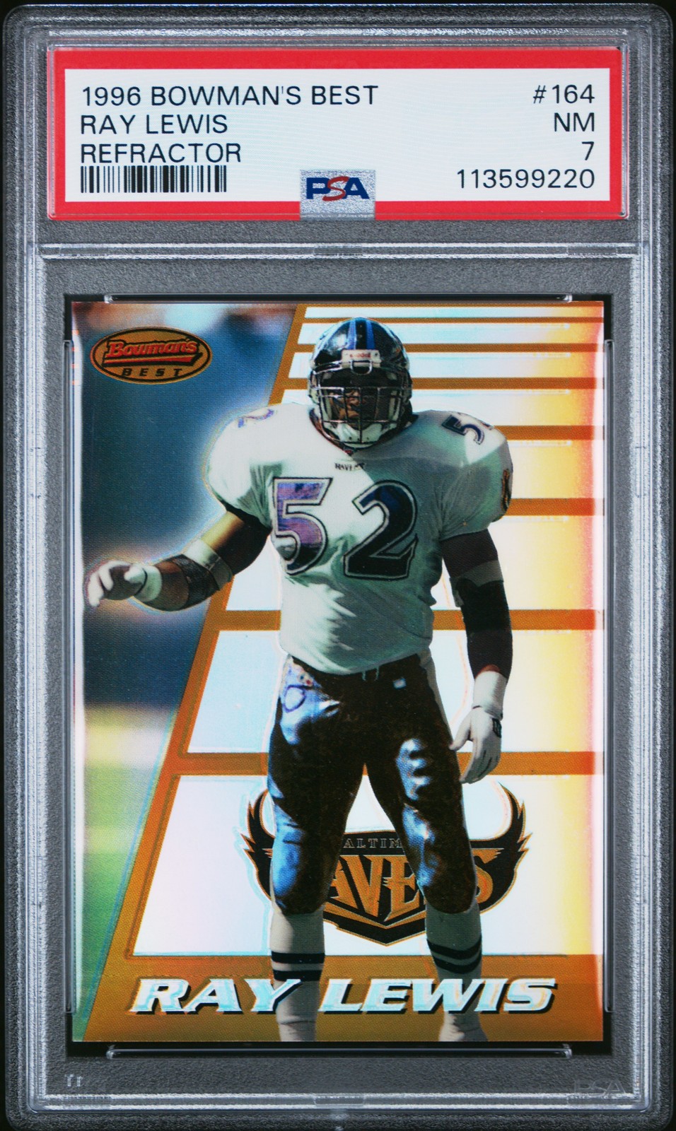 1996 BOWMAN'S BEST REFRACTOR #164 RAY LEWIS ROOKIE RC PSA 7