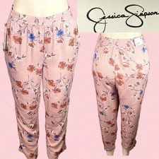 Jessica Simpson M Pink Floral Elastic Waist Side Pockets Viscose Pull-On Pants