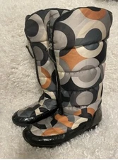 Coach Optic Art Jolt Puffer Quilted Multicolor boots Front Zip Sz 8 B