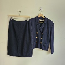 Vintage Liz Claiborne Wool Navy Blazer Skirt Set Sz 4 Made in Hong Kong