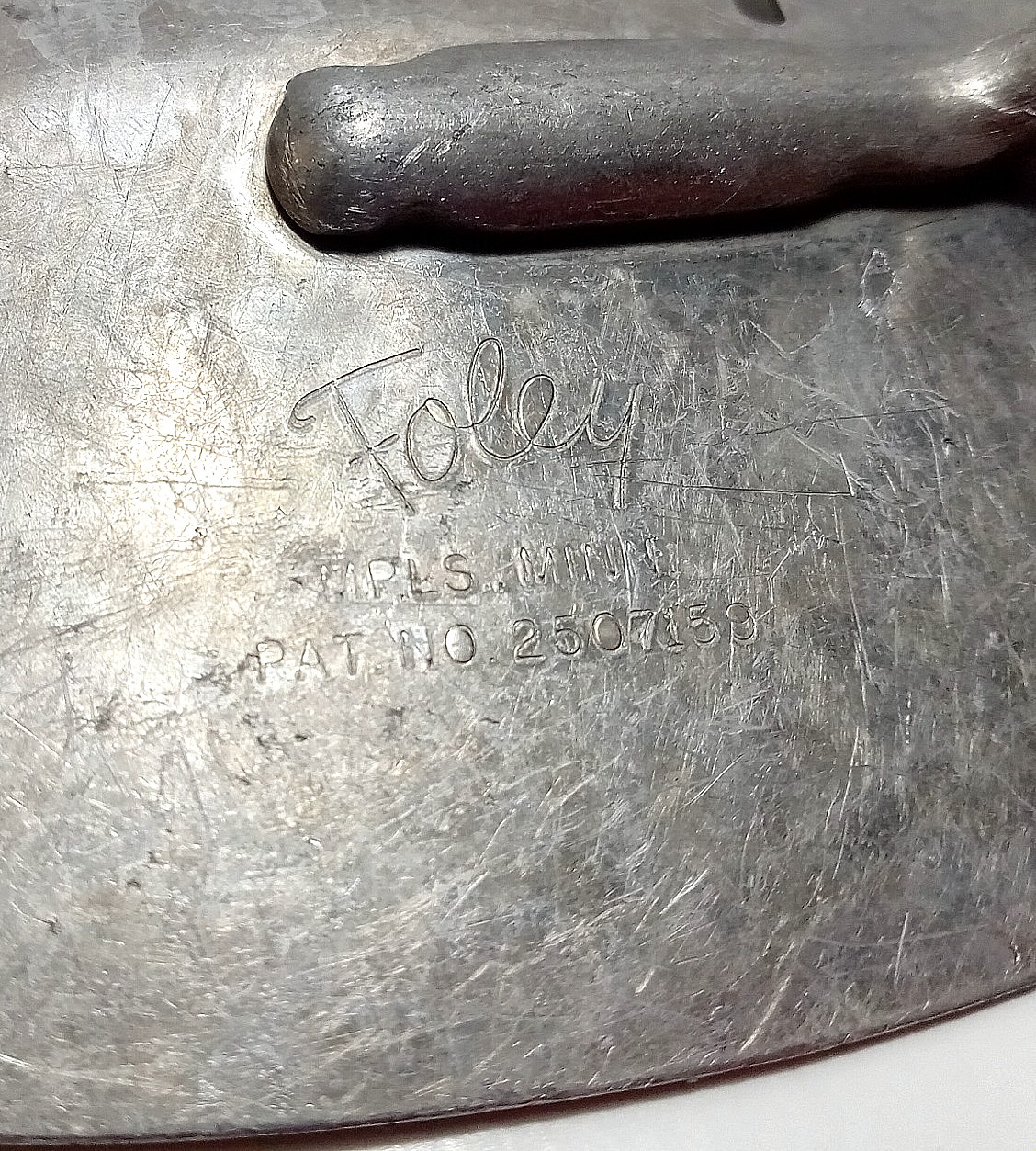 Vintage MCM Foley Aluminum Strainer Drainer Yellow Wood Handle USA PAT Pending