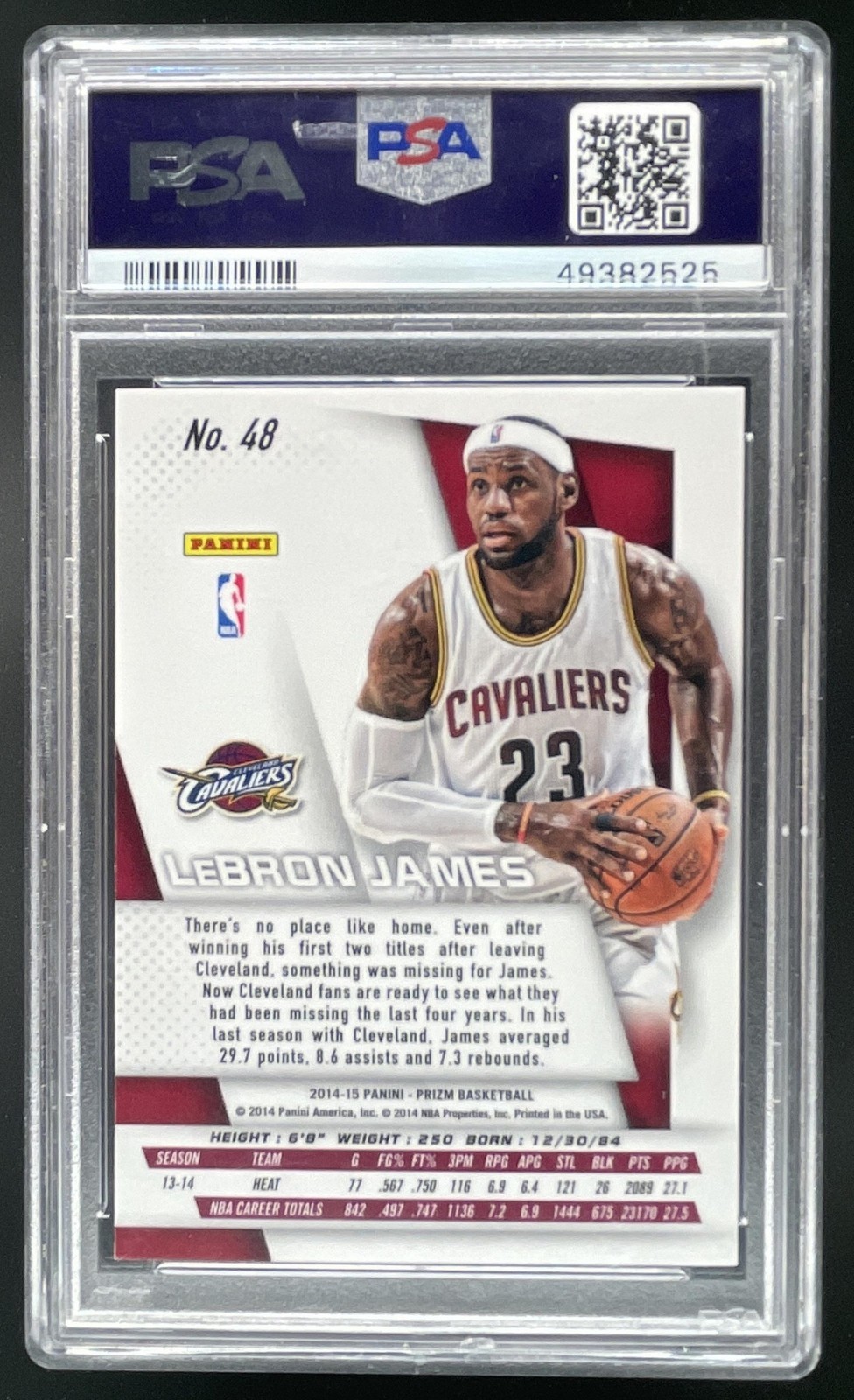 2014-15 Panini Prizm LeBron James #48 Cavaliers PSA 9 view 2
