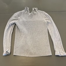 LOFT Gray Cable-Knit Mock Neck Pullover Sweater with Ruffle Accents, Women's XS