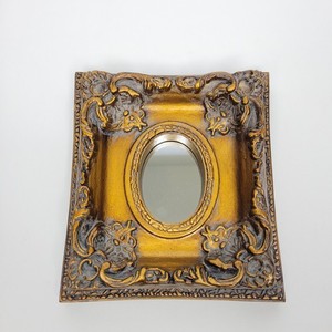 Small Ornate Square Rectangle Wall Hanging Accent Mirror Gold Brown