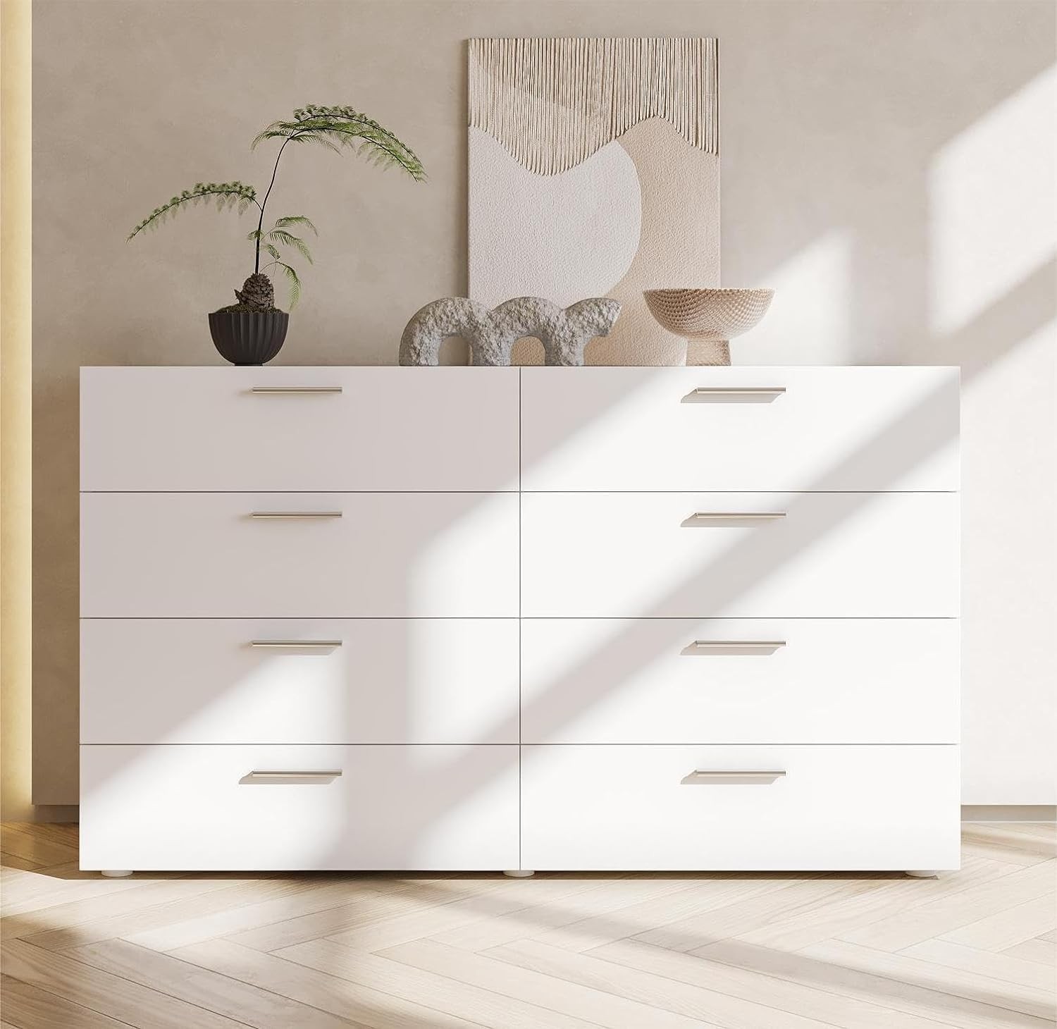 White 8-Drawer Dresser for Bedroom - Stylish Chest of Drawers Storage
