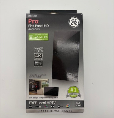 GE PRO Flat Panel HD Indoor Antenna - Free Local HDTV 4K UltraHD Full 1080P NEW