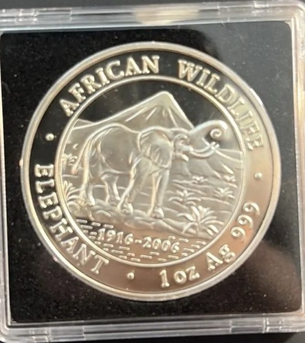 2006 Somalia African Wildlife Elephant  BU 1 oz .999 Silver Coin Somali Republic
