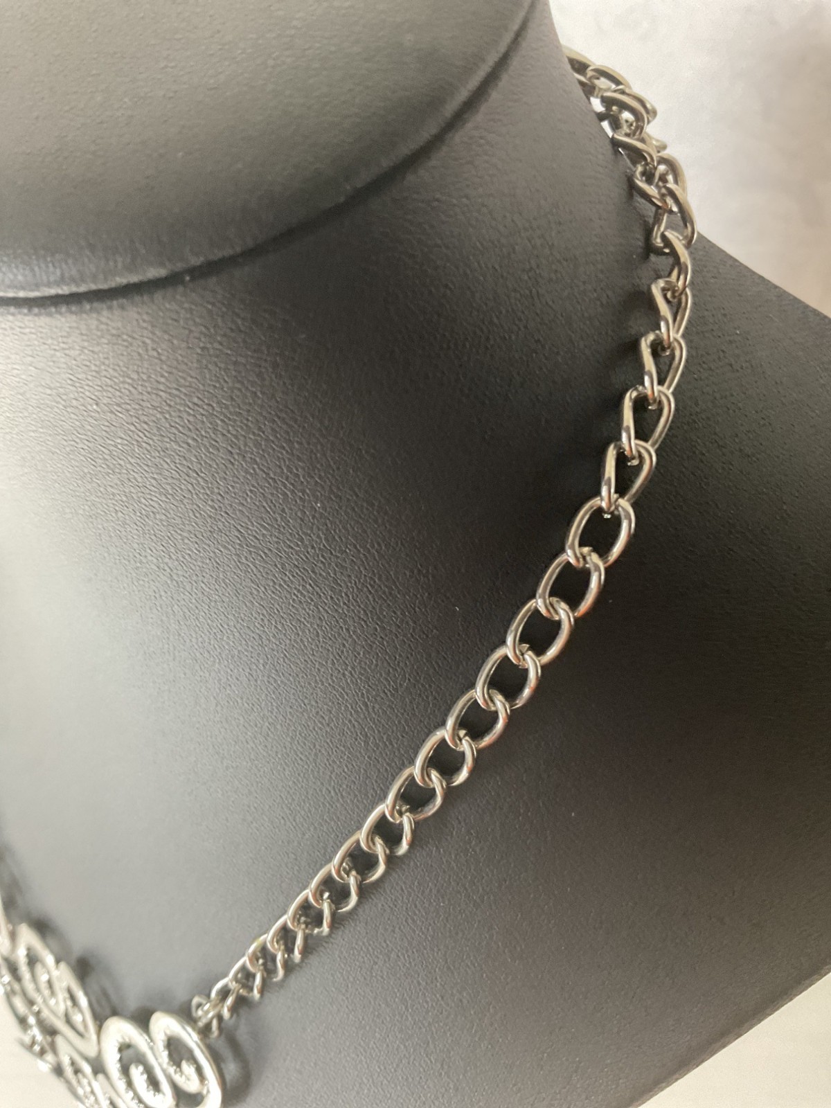 NY Silver Statement Necklace With Scroll Design - image 5