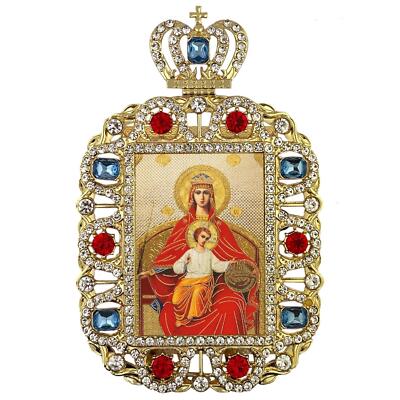 Mary Queen of Heaven Orthodox Ornate Gold Tone Easel Back Framed Icon 5.75 In