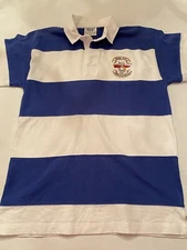 Norge Seawell BP North Sea Oil drilling S/S Rugby Shirt Blue/White Stripe L EUC